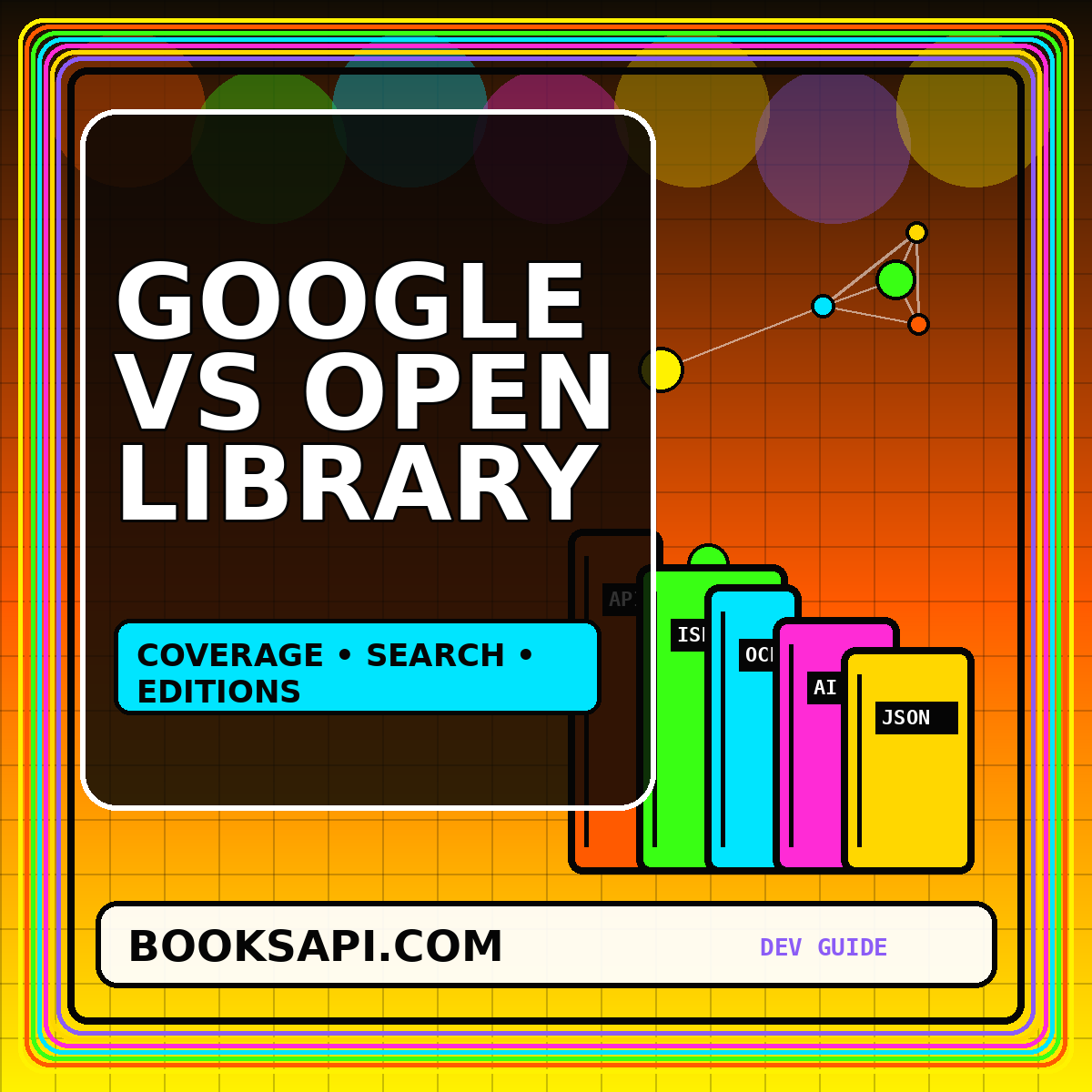 Neon split comparison card for Google Books API and Open Library API